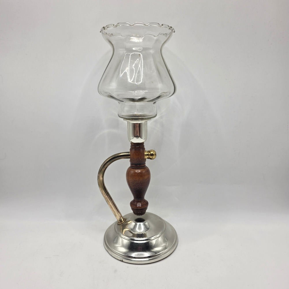 Home Interiors Vintage Wall Hurricane Candle‎ Holder Sconce Wood Brass Glass USA